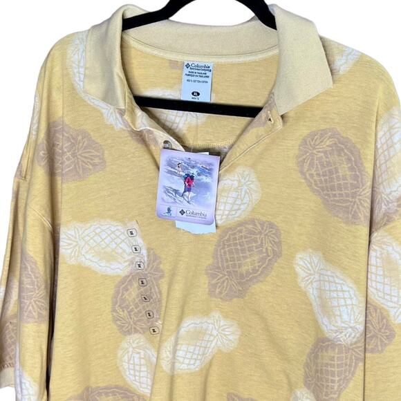 NWT Columbia Mens Yellow Pineapple Luau Print Collared Polo Shirt Vacation SZ XL - Picture 4 of 7